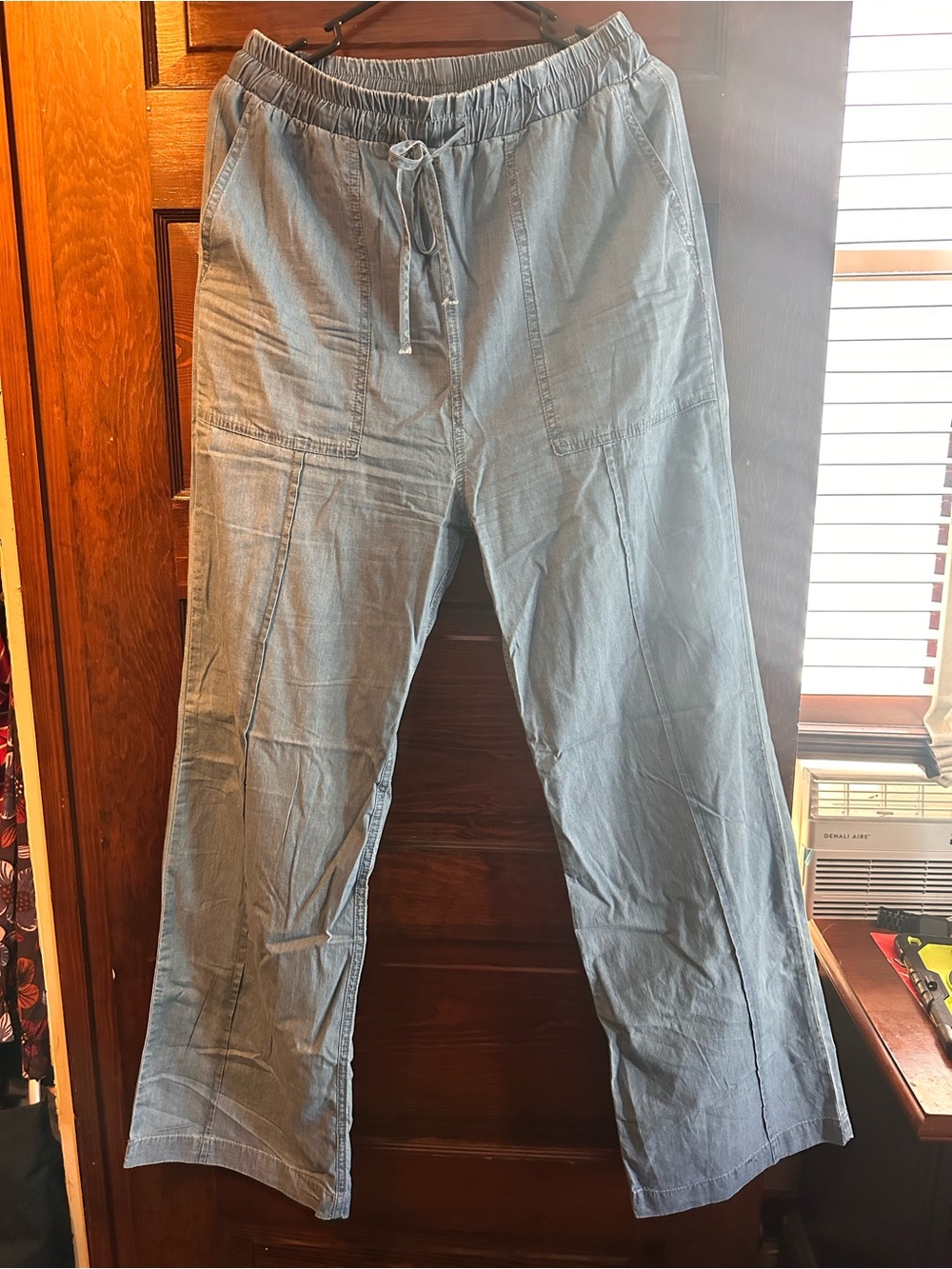 Women's Light Blue Wide Leg Drawstring Chambray Jeans